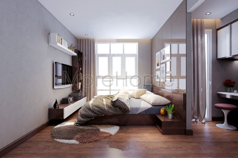 Mẫu giường ngủ gỗ công nghiệp có táp đầu giường giúp cho gia chủ có những giấc ngủ thoải mái nhất cũng như là vô cùng tiện lợi trong việc lưu trữ đồ dùng cá nhân của mình Thiết kế chung cư
