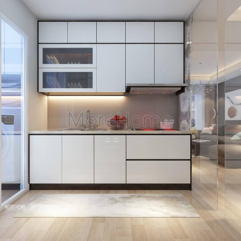 Mẫu tủ bếp chữ i giúp cho gia chủ thuận tiện hơn trong quá trình nấu nướng Mẫu nội thất chung cư