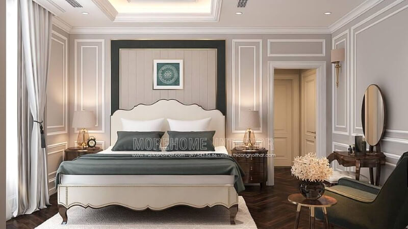 Trang trí nội thất phòng ngủ tân cổ điển sang trọng, quý phái. Mẫu nội thất chung cư