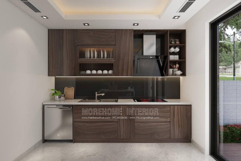 Đá ốp bếp LG màu trắng đẹp, bền cho không gian phòng khách hiện đại. Đá ốp bếp biệt thự