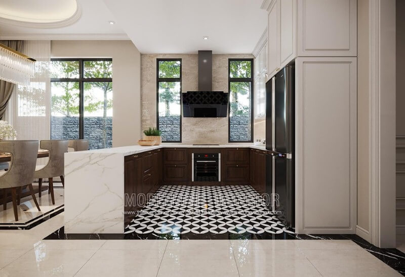 Đá nhân tạo vân mây cao cấp xu hướng trang trí để tạo nên không gian bếp đẹp, bền. Đá ốp bếp biệt thự