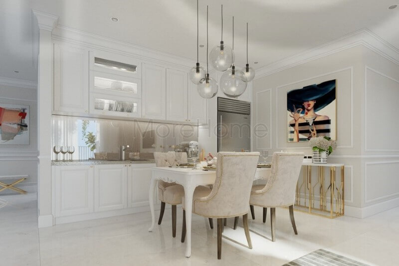 Thiết kế nội thất bếp chung cư và khu vực ăn uống được đặt liền kề mang đến sự tiện nghi cho gia chủ Nội thất phòng bếp