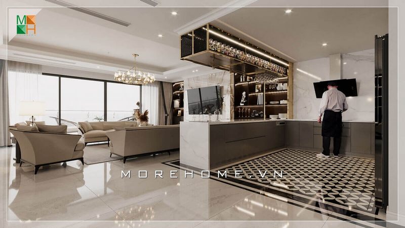 Để tạo ra một không gian bếp liền phòng khách đẹp và có tính liên kết cho các căn hộ, nhà phố, biệt thự, cần có một mẫu thiết kế thích hợp.